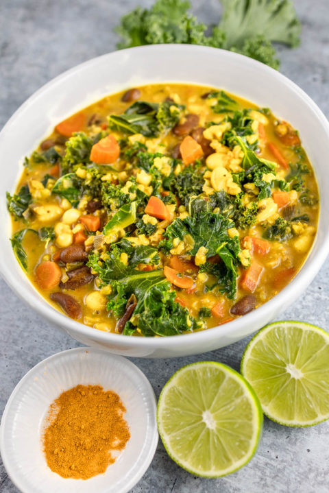 Sunshine Bowl Soup - Vegan Turmeric, Curry, Lime + Kale Soup